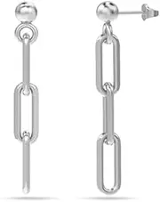 [LeCalla] 925 Sterling Silver Italian Link Drop Dangle Earrings for Women Long Link Paperclip Link-Chain Liner Dangle Earrings for Women