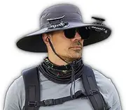 [Generic] Outdoor Wide Brim Sun Hat with 2 Solar Fan, Solar Fan Outdoor Fishing Hat, for Outdoor Activities, USB Solars Charging