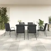 7 Piece Garden Dining Set Black Steel Textilene Outdoor Furniture Patio Ta 00705