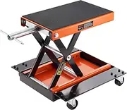 VEVOR Motorcycle Lift, 500 kg Motorcycle Lift ATV Scissor Lift Jack with Dolly & Hand Crank, Center Hoist Crank Stand with Wide Deck & Tool Tray for Street Bikes, Cruiser Bikes, Touring Motorcycles