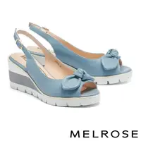 在飛比找momo購物網優惠-【MELROSE】氣質時尚蝴蝶結羊皮魚口後繫帶楔型高跟鞋(藍