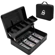 Locking Cash Box with Carry Bag, Metal Money Box with Money Tray, Durable Loc...