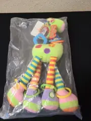 Happy Monkey Giraffe 16" Plush Developmental Activity Baby Rattle Rings NWT