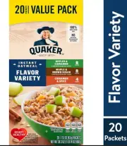 NEW Quaker, Instant Oatmeal, Variety Value Pack, 1.51 oz, 20 Packets