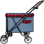 Folding pet Stroller,Cabin with top mesh Door,4 Wheels pet cart for Dogs and Cats,Shock Absorber Swivel Front Wheel,Rear Wheel with Foot Brakes,Push Trolley pram with Adjustable armrest
