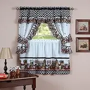 Naturally Home Mason Jars Kitchen Curtain Cottage Set, Tiers and Ruffled Swag, 24-Inch Long and Swag Top