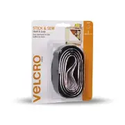 STICK & SEW HOOK & LOOP TAPE 25mmx1m Adhesive Backed BLACK