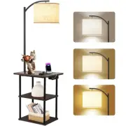 Floor Lamp with Table, End Table with Charging Station(USB & Type-C & AC Port...