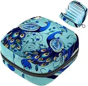Period Bag,Sanitary Napkin Storage Bag,Blue Feather Peacocks,Tampon Bag for Purse