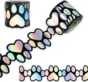 Whaline 65.6ft Dog Paw Bulletin Board Border Holographic Cute Pet Paw Die-Cut Rolled Border Trim for Classroom Chalkboard Wall Decoration
