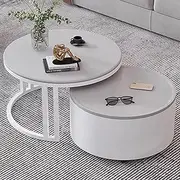 EKDJSN Nesting Coffee Table, Nesting Table with 360° Rotating Tea Tray, Coffee Table with Large Storage Space, Retractable, for Living Room Bedroom, White/Black(Gray)