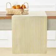 Stripe Linen Table Runner 36 inch – 100% Pure Linen Spicy Mustard and White