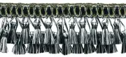 Two Tier Tassel Fringe Trim, Color# SGB - Silver Grey, Black [Sold By The Yard]