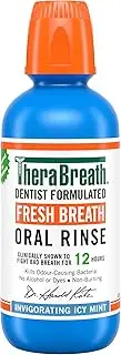 TheraBreath Oral Rinse Mouthwash, Icy Mint 473ml - Daily Oral Care Mouth Rinse - Fights Bad Breath, Dentist Formulated, Alcohol-Free, Non Burning, No Artificial Colours, Powered by Oxygen, pH Balanced