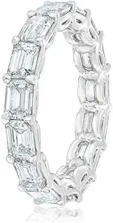 [HEARTS AND YOU] 3.5ct Emerald Cut Moissanite Wedding Band White Gold Plated Full Eternity Iced