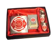 Fire Fighter Flask Set... Stainless Steel/ With Credit Card Money Clip