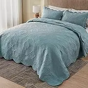 Oversized Cal King Bedspreads 120x120 for Extra Tall Split California King Bed Lightweight Quilted Coverlet Set 3 Pieces 1 Quilt 2 Pillow Shams Blue