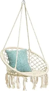 124CM Deluxe Hammock Chair Macrame Cotton Swing Bed, 150kg Capacity, Outdoor/Indoor Hanging, Handmade Knitted Hanging Chair for Bedroom,Indoor,Outdoor, Balcony, Yard, Porch