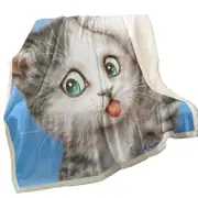Funny Cats Art Frustrated Grey Kitty Throw Blanket