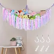 Stuffed Animal Storage Hammock Net, Large Toy Hammock Net for Stuffed Animals Corner, Cute Hanging Stuff Animal Organizer Holder for Plushie, Wall Bedroom Room Decor (Purple)