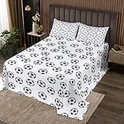 Cartoon Soccer Kids Bedspread Queen Size,American Football Sport Game Modern Coverlet Set,Boys Girls Men Room Decor,Geometric Honeycomb Quilted Coverlet,Blue White Chic Bedding Quilt,2 Pillowcases