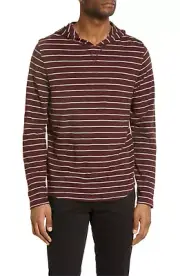 Vince Stripe Cotton Hoodie - Black Plum H Grey Size XL