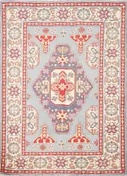 Nomadic Light Blue/ Ivory Super Kazak Accent Rug 3'x5' Wool Handmade Foyer Rug