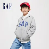 在飛比找momo購物網優惠-【GAP】男童裝 Logo連帽外套-灰色(890300)