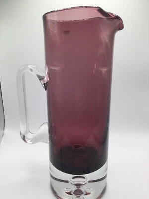 Block Crystal Hand Blown Amethyst Martini Pitcher Krosno Poland Vintage