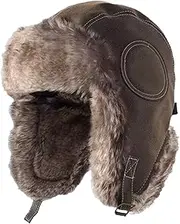 [LJJCSFF] Leather Aviator Hat Hunter Trapper Fur Hat Russian Ushanka Hat Eskimo Cap Cossack Trooper Hat Aviator Pilot Cap Cold Weather Hat