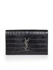 Black Leather Croc Embossed Clutch