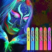 YBUETE 6 Colors Face Paint Crayons Kit, Glow Face Painting Kit, Safe & Washable UV Fluorescent Neon Body Paints Crayons for Theater, Halloween Clown Skeleton Zombie Vampire Costume Makeup
