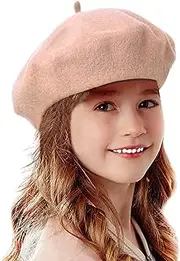 [LETSQK] Kids Beret Wool French Style Hat for Toddler Girls Solid Color Winter Cap