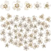 [Qianyu] 50 Pcs Rhinestone Buttons Faux Pearl Flower Embellishments Vintage Flat Back Sewing Accessory Supplies DIY Crafts Charm Decorations for Women Jewelry Making Wedding Hair Party Clothes Bags Hats