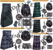 Scottish Traditional Men's Handmade Highland Tartan 8 yard Kilts & Accessories