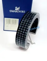 Swarovski Resin Bangle Cuff Size M Black w/Denim Blue Crystal Authentic 1160589