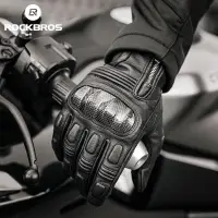 在飛比找蝦皮商城精選優惠-ROCKBROS 男士摩托車皮手套防震碳纖維全指騎行手套