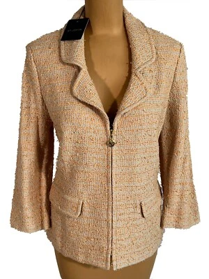 NWT ST. JOHN Knits Limestone Apricot Shimmering Tweed Jacket Blazer sz 14 $1850