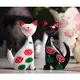ZAKKA精品 峇里風情彩質感繪木雕 黑色與白色荷花圖紋設計情侶貓 情人貓 木製小貓動物木雕 店面餐廳氣氛佈置裝飾 禮物
