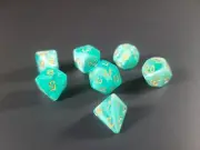 Dungeons & Dragons/Pathfinder Turquoise Swirl Dice w/Bag - Set of 7 - RPG B3