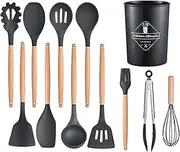 Koala Kart 12 Pcs Silicone Kitchen Cooking Utensils | Heat Resistance and BPA Free Cooking Spatula, Ladle, Salad Spoon, Colander, Oil Brush, tongs and Storage container Spatula Set