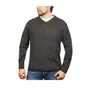 100% Shetland Wool V Neck Knit Jumper Pullover Mens Sweater Knitted - Charcoal (
