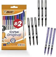 Pilot BX V5 Hi Tecpoint Rollerball Pens Pack of 3 Violet & Pack of 6 Black & BIC Cristal Original Ballpoint Pens Pack of 10 Assorted Colours for School Office Home Use