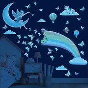 Huimdery Glow in The Dark Fairy Rainbow Wall Decals - Glow in The Dark Stars & Wall Stickers for Kids' Bedroom & Living Room - Vinyl, Blue, Rainbow, Irregular Shapes