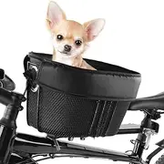 SOUUXIU Dog Bike Basket Mountain Bike Shopping Basket Portable Cat and Dog Carrier for Bike Front Crossbar with Sponge Liner Safety Strap (Black)