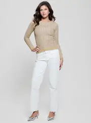 GUESS Beige Josie Knit Top Size: Large, Polyamide