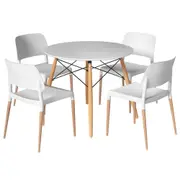 Dining Table and 4 Chairs Set Round White