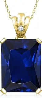 [Gem Stone King] Gemstone Birthstone and White Topaz Pendant Necklace for Women in 18K Yellow Gold Plated Silver | Emerald Cut 18X13MM with 1.8MM Accent in Star-Set Bail | 18 Inch Chain | Fine Jewelry for Her Mom Wife