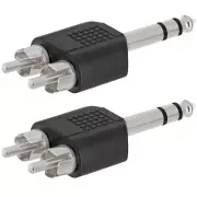 2 Pcs 6.35mm 1/4" Stereo Male to 2 RCA Male Audio Adapter Connector Converter