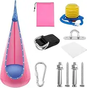 AwObEpl Pod Swing Seat with LED Light Strip Adjustable Comfortable Inflatable Hanging Hammock Light up Pod Swing for Indoor and Outdoor (Pink)